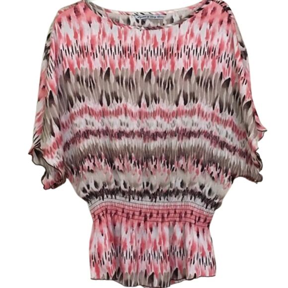 2 For $5 Sale New Directions Pink Brown And Cream Flutter Sleeve Top Size M - Picture 1 of 8